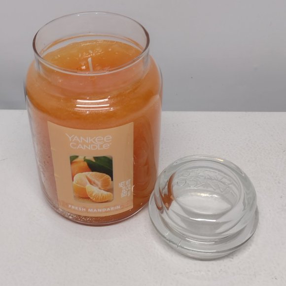 NEW! Yankee Candle Fresh Mandarin Scented Candle, 22oz with Silver Sunflower Top - Picture 3 of 5